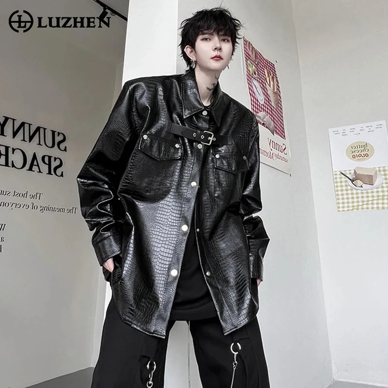 

LUZHEN 2024 PU кожаная куртка модная мужская модная темная свободная нишевая дизайнерская индивидуальная уличная одежда в стиле Харадзюку Ca6799