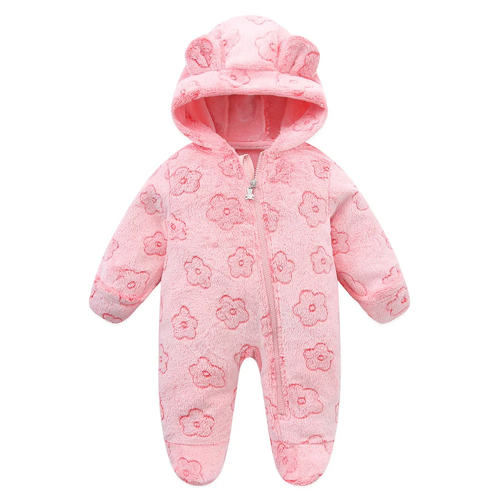 OLEKID 2025 Autumn Winter Newborn Baby overalls Flannel Hooded Kids Baby Girl Rompers 0-1 Years Toddler Boy Jumpsuit Outfits 5