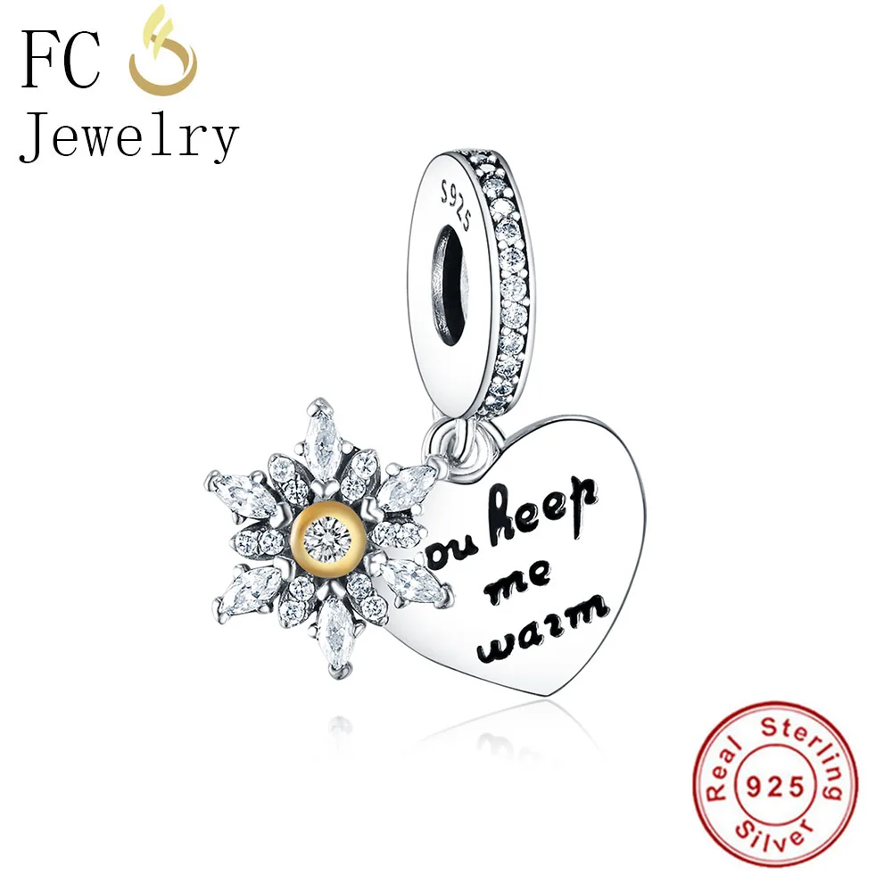 

FC Jewelry Fit Original Brand Charms Bracelet 925 Sterling Silver Letter You Keep Me Warm Flower Mix CZ Beads Berloque DIY Gift