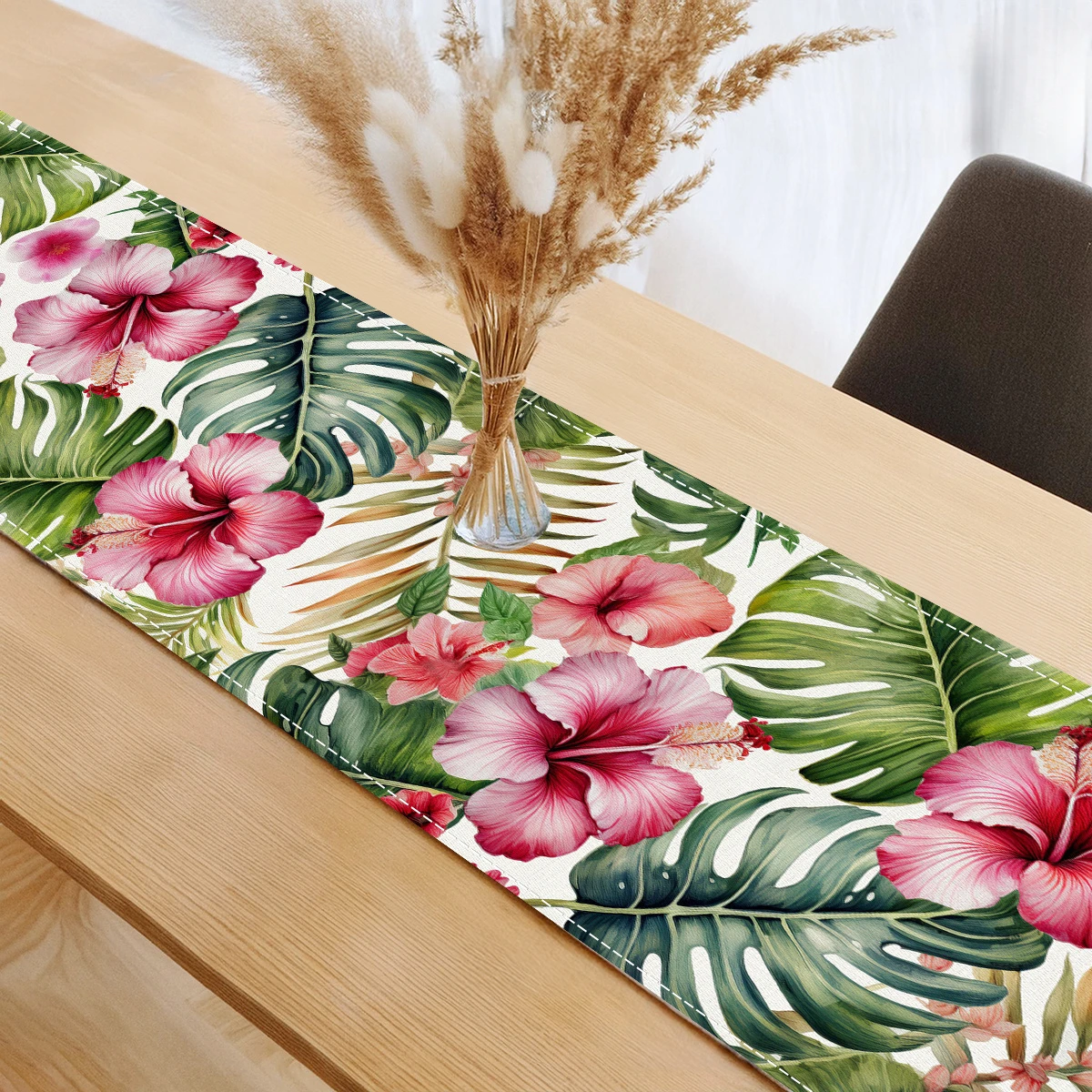 Tropical Floral Leaves Linen Table Runner Wedding Home Party Decor Spring Summer Themed Table Runners Kitchen Dining Table Decor 4