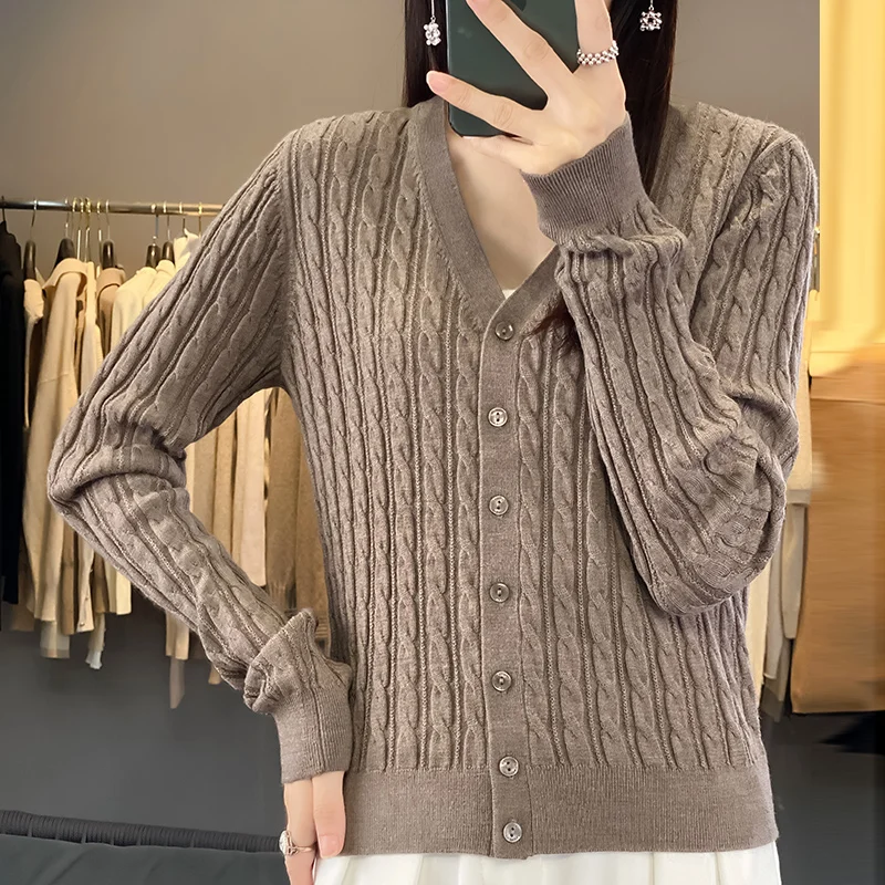 2024 new fashionable cashmere cardigan women's long sleeved knitted cashmere cardigan buttoned sweater cardigan jacket cardigan