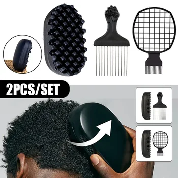 2 PCS/Set Men Hair Styling Tools Professional Salon Hairdressing Styling Hair Pick Comb African Twist Barber Shop Accessories 1