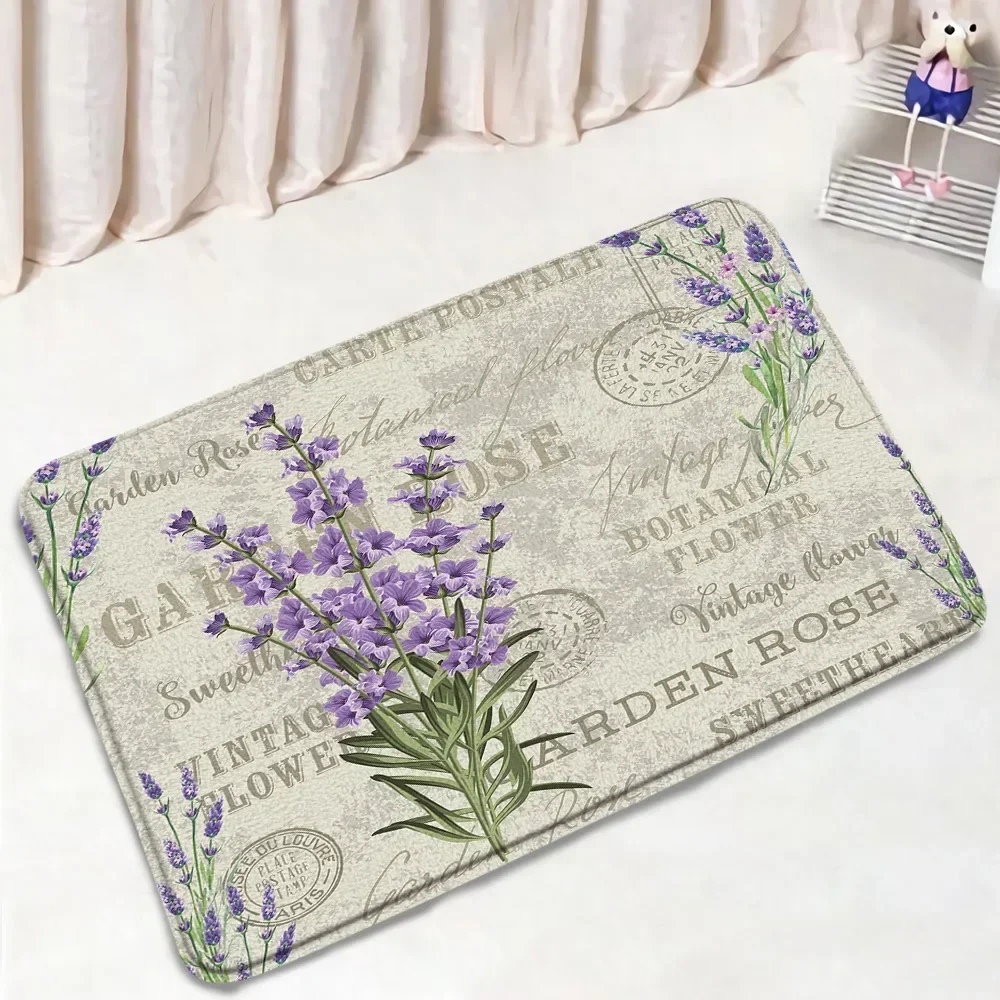 OdDdot Set di 3 tappeti da bagno con stampa floreale lavanda viola, tappetini da bagno antiscivolo e assorbenti, perfetti per il bagno