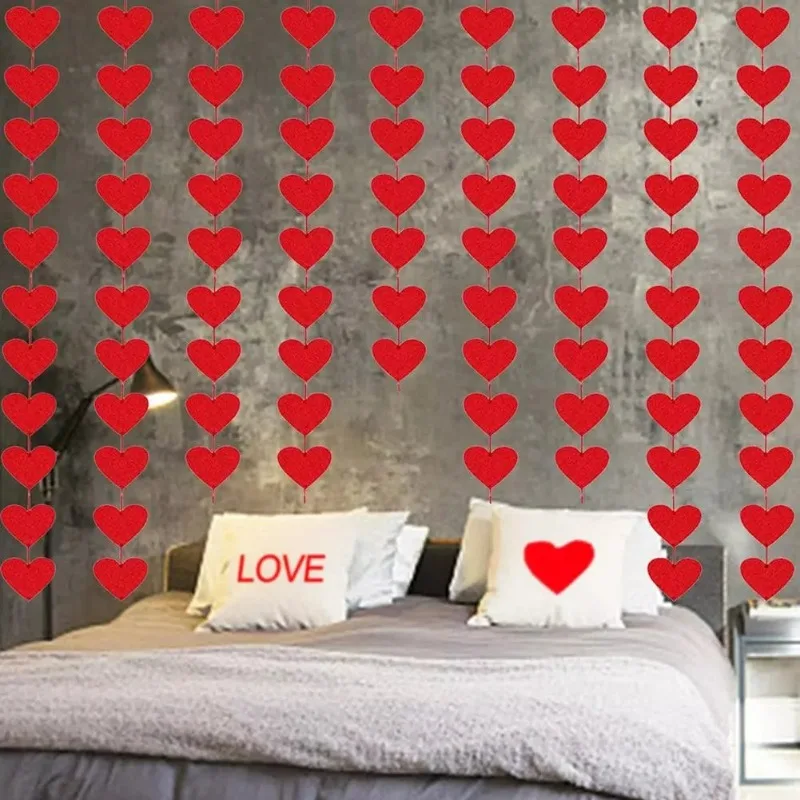 Ghirlanda Cuori Rossi Per Decorazioni Feste – 16 Pezzi, Totale 62,4 Metri – Per San Valentino, Matrimonio, Compleanno