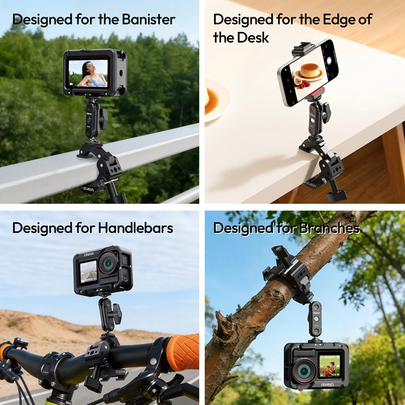울란지 CO78 슈퍼 클램프 매직 암 키트 360도 회전 포함 ° 듀얼 볼헤드 1/4 나사형 콜드 슈 DSLR 카메라 액세서리 스튜디오 사진 촬영용