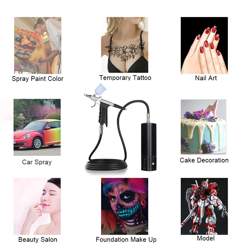 Personal Cordless Airbrush with Compressor Kit Replace Battery Noiseless High Power Type C USB Pneumatic Tool