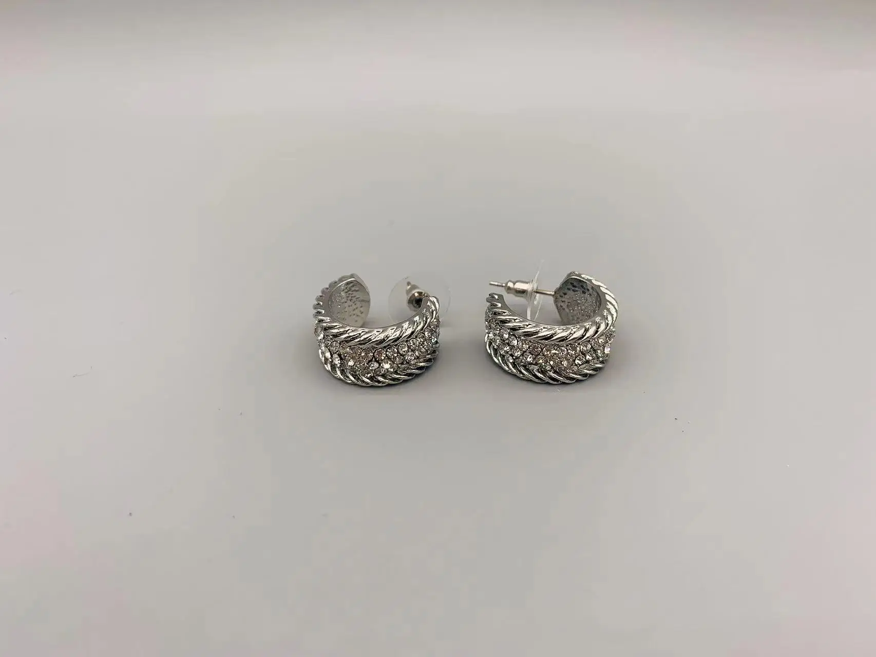 

Le Han Jewelry Silver Cable Hoop Earrings With Clear Cubic Zirconia 25MM