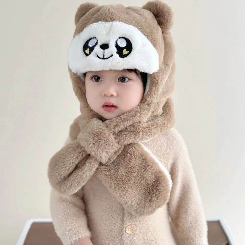 Cute One-Piece Winter Baby Hat Scarf Windproof Kids Hat Hooded Scarf Neck Protection Thick Warm Infant Beanies Cap