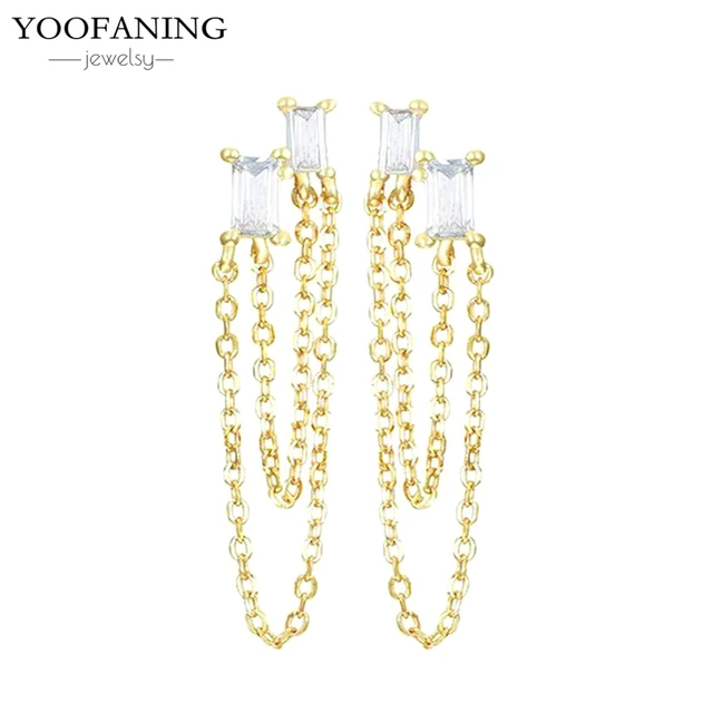 YUXINTOME 1 PC 925 en argent Sterling aiguille d'oreille coloré Zircon chaîne gland boucles d'oreilles pour les femmes deux trous boucle d'oreille bijoux A45