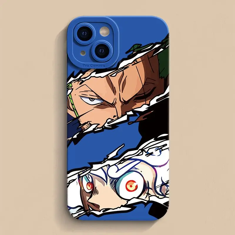 thumbnail image 1 of Funda de teléfono de ONE PIECE Anime Monkey D Luffy con dibujos animados de Roronoa Zoro para iPhone 15Promax/14Pro/13, funda protectora de silicona, juguetes para niños, 1 of 5