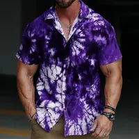 Chemise pour homme à imprimé tie-dye dégradé 3D, col rabattu, manches courtes, boutonnée, bleu, violet, vert, pour le printemps et l'été 2