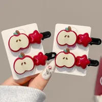 2Pcs/Set Girls Hair Accessories Cartoon Apple Star Duckbill Hair Clip Cute Forehead Head Side Bangs Hairpin Children Headdress