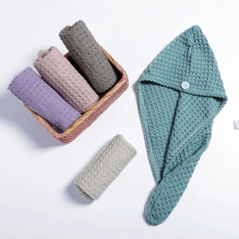 Microfiber Towels Curly Hair Drying Hat Strong Absorbent Waffle Hair Dry Cap Plain Dry Hair Towel Magic Cap Turbans for Women