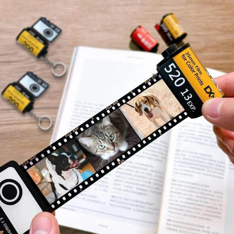 Film Roll Photo Keychain Unique Memory Camera Picture Keyring with Heat Transfer Film For Holiday Valentines Day Gift 517F