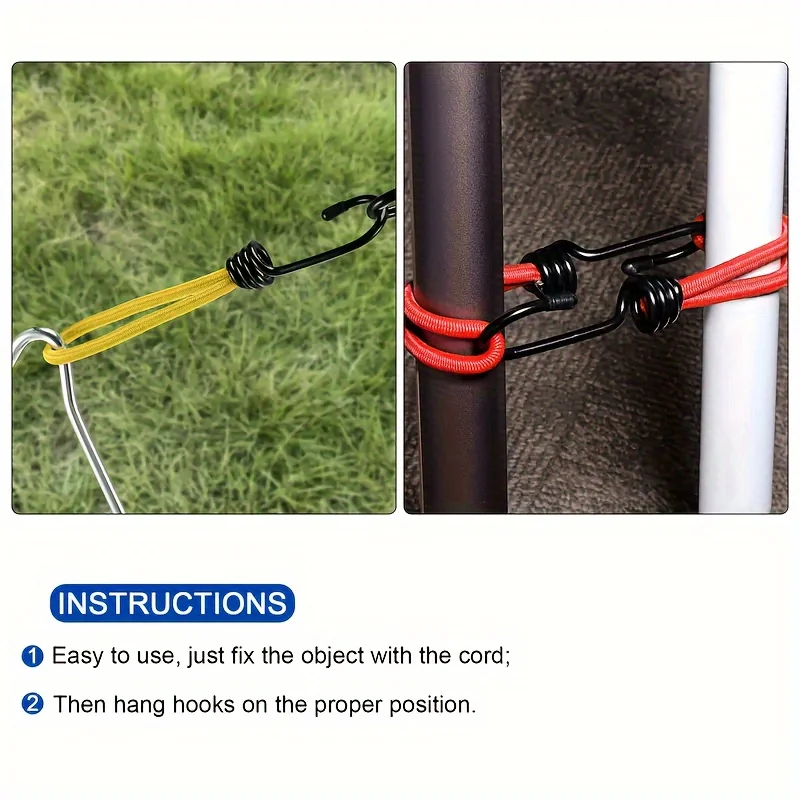 Tent Elastic Rope Buckle Outdoor Camping Bungee Rope Set with Hooks Suitable for Fixing Tar, Tent, Canopy, Boat