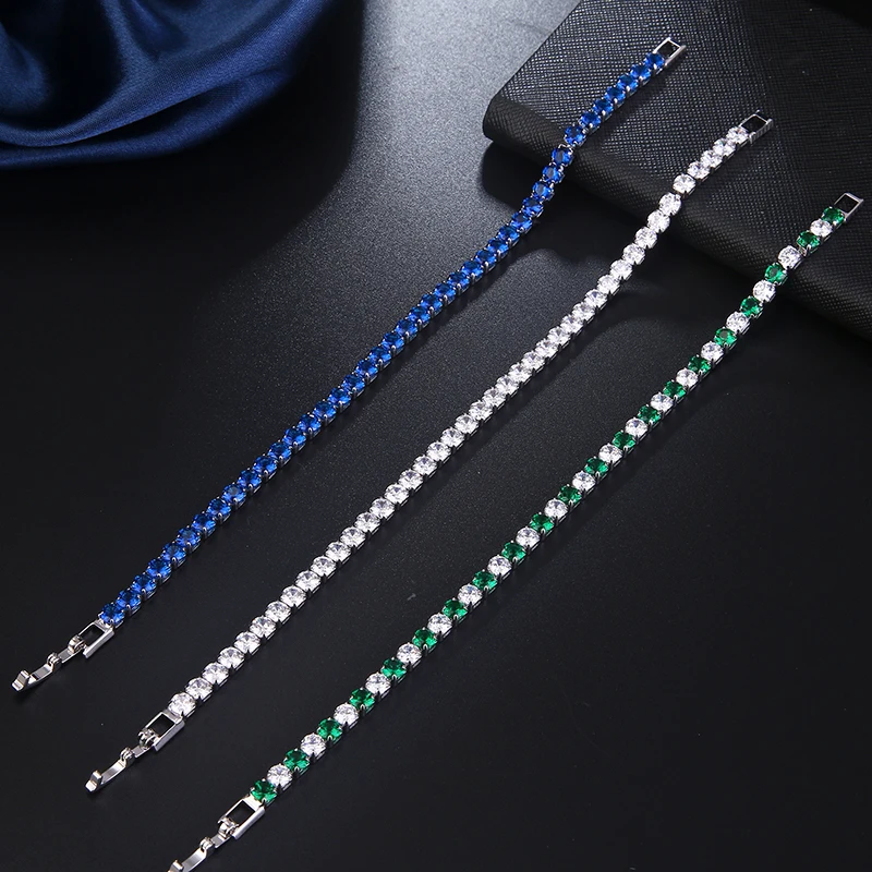 Fashion Green Crystal Friendship Bracelets Bangles For Women Silver Color Round Zircon Charm Bracelet Braclet Gifts