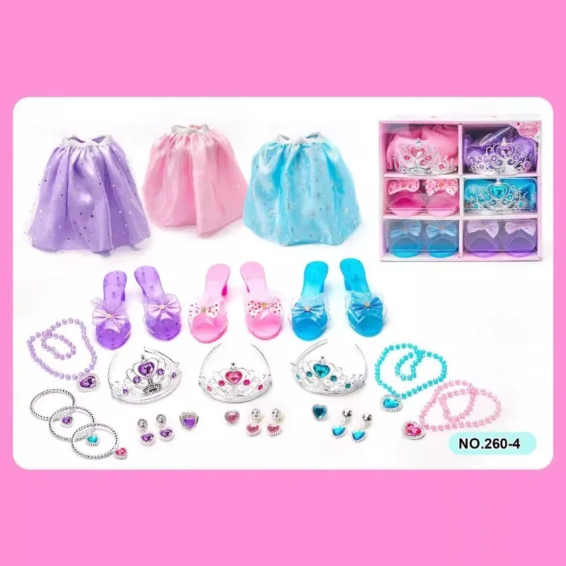Girls Dress Up Toys Princess Role Play Accessories Crowns High Heels Shoes Earrings Necklaces Kids Makeup Set Birthday Gifts