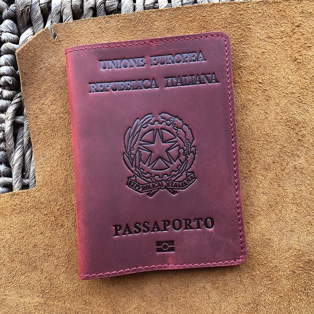 Genuine Leather Personalized Italian Passport Cover with Name Business Unisex Durable Italian Passport Holder genuine leather passport cover with usa logo printed travel rfid passport cover traveling passport case holder for men women