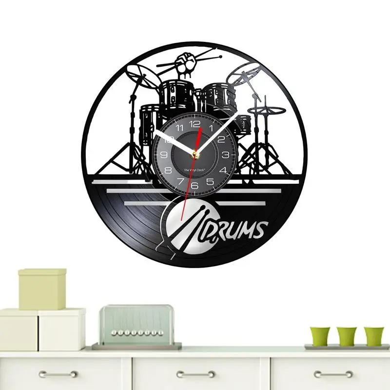 

Record Wall Clock Creative Clock Watch Drum Kit Musical Instrument Modeling Wall Hanging Clock Home Decoration