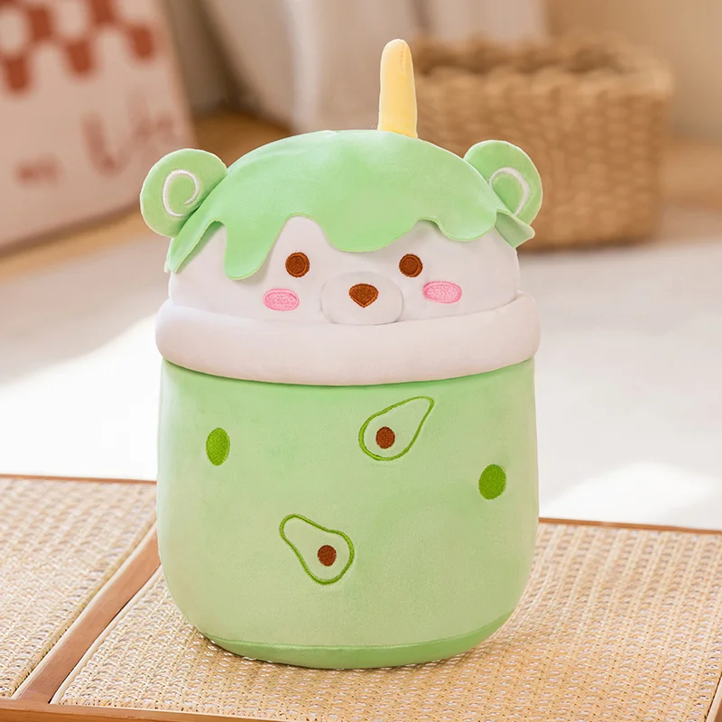 thumbnail image 1 of Oso de peluche de dibujos animados Kawaii, almohada en forma de taza de té de burbujas, juguetes de peluche, cojín trasero suave relleno de la vida Real, divertido regalo de comida Boba, 1 of 5