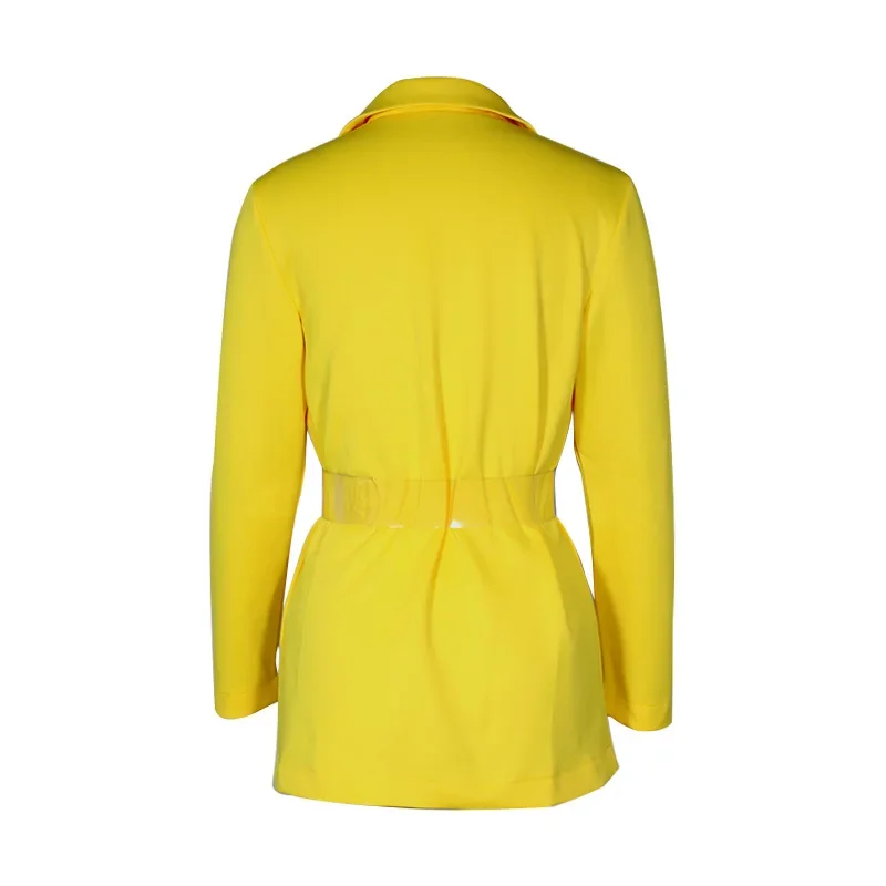 Big Sashes Solid Colors Yellow Buttonless Blazers with Long Sleeve Fashion Suits Women Spring Autumn Office Lady New Work Blazer