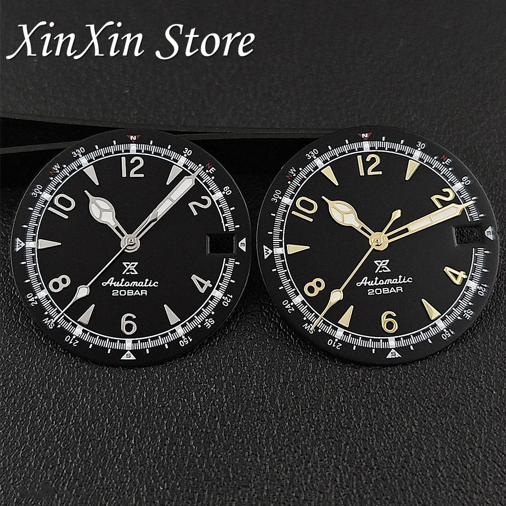 Green Luminous Retro Matte Watch Dial with Hands, 28.5mm