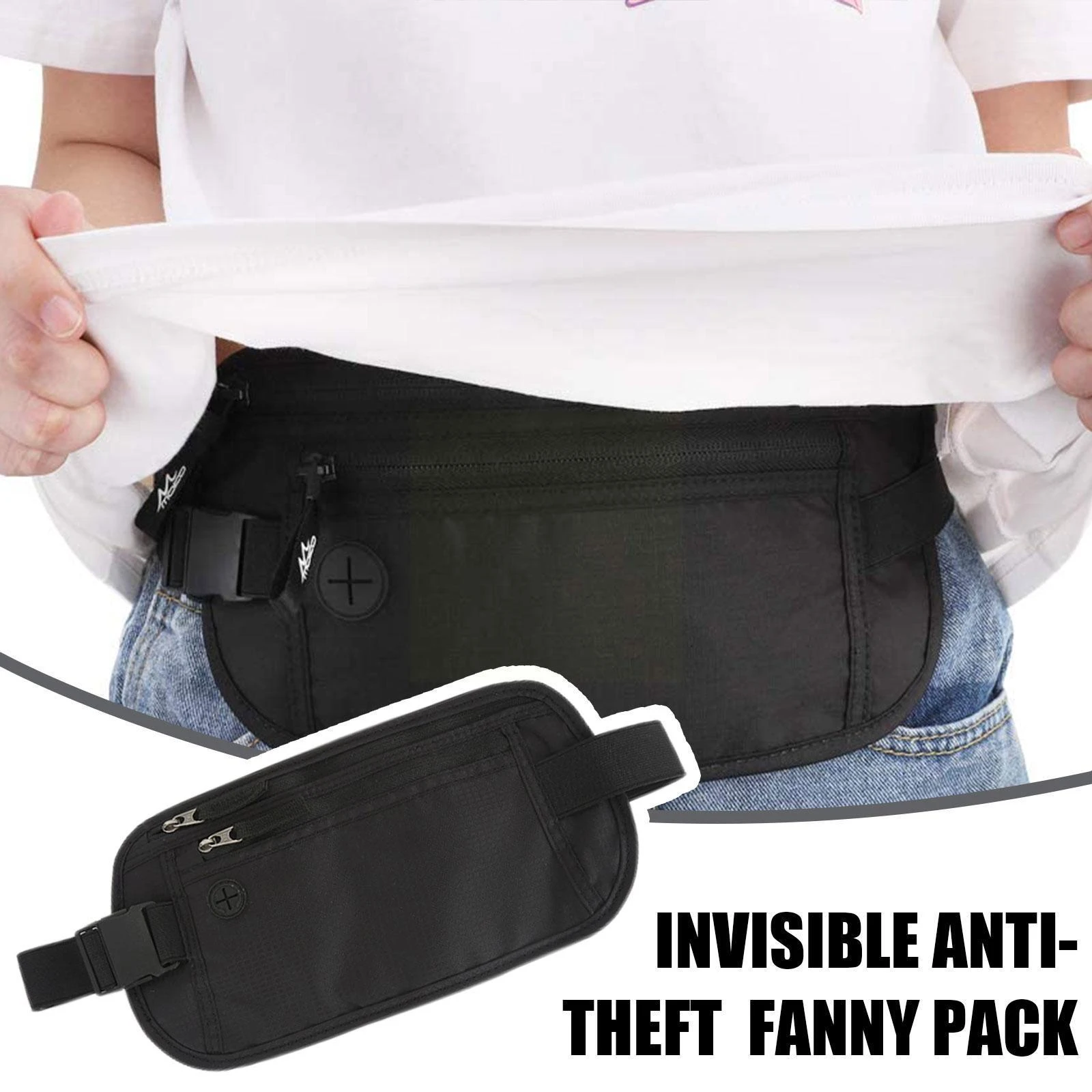 Cinturón De Dinero Oculto Antirrobo - 2 Unidades, Ajustable, Impermeable, Para Viajes Y Deporte
