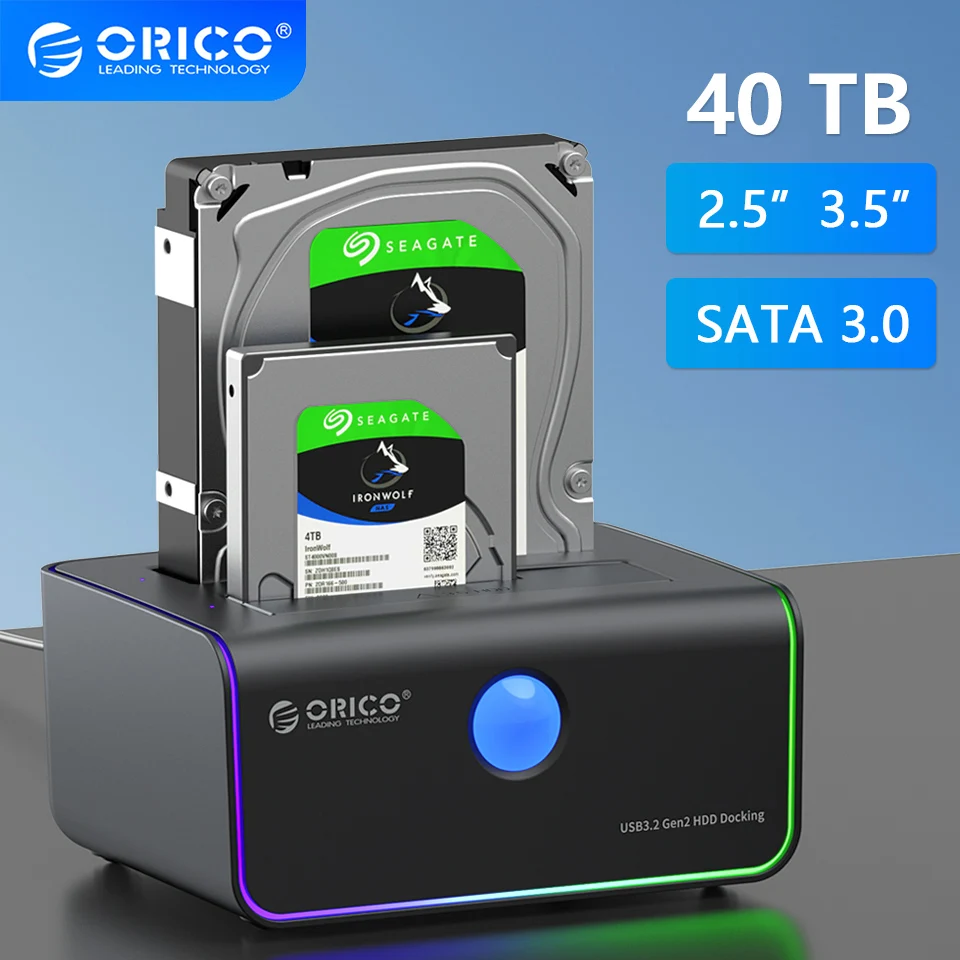 Orico 2.5 "3.5" Sata Hard Drive Docking Station 2 Bay Clone Offline Per Hdd Ssd Da 2.5/3.5 Pollici Usb C 3.0 Dual Disk Hd House Box Pc