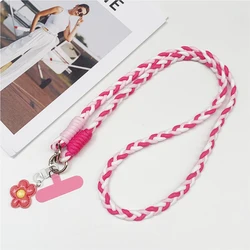 Colorful Chic 120cm Crossbody Phone Lanyard Necklace with Nylon Patch and Snap Closure - Polyester / Nylon (Rose pink White)