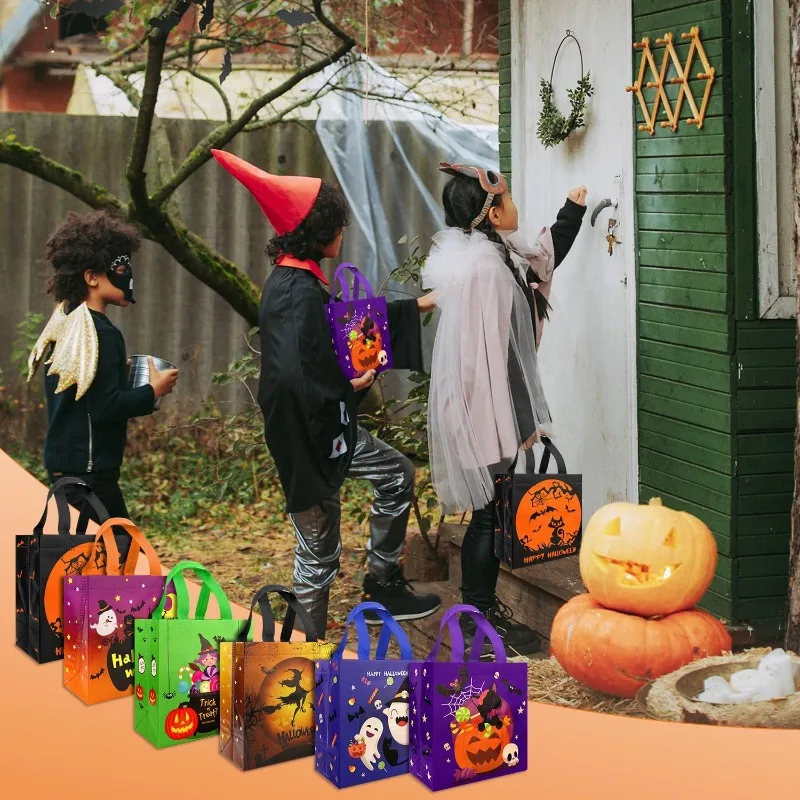 Colorful Non Woven Halloween Treat Bags for Kids Party Favors