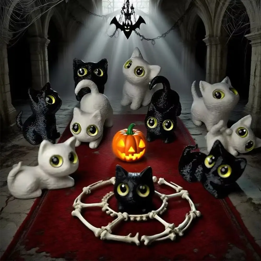 PLA Halloween Cat Anime Figure Model Handicraft 3D Printed Cats Figurines Toys Funny Doll Display Kitten Micro Landscape Crafts