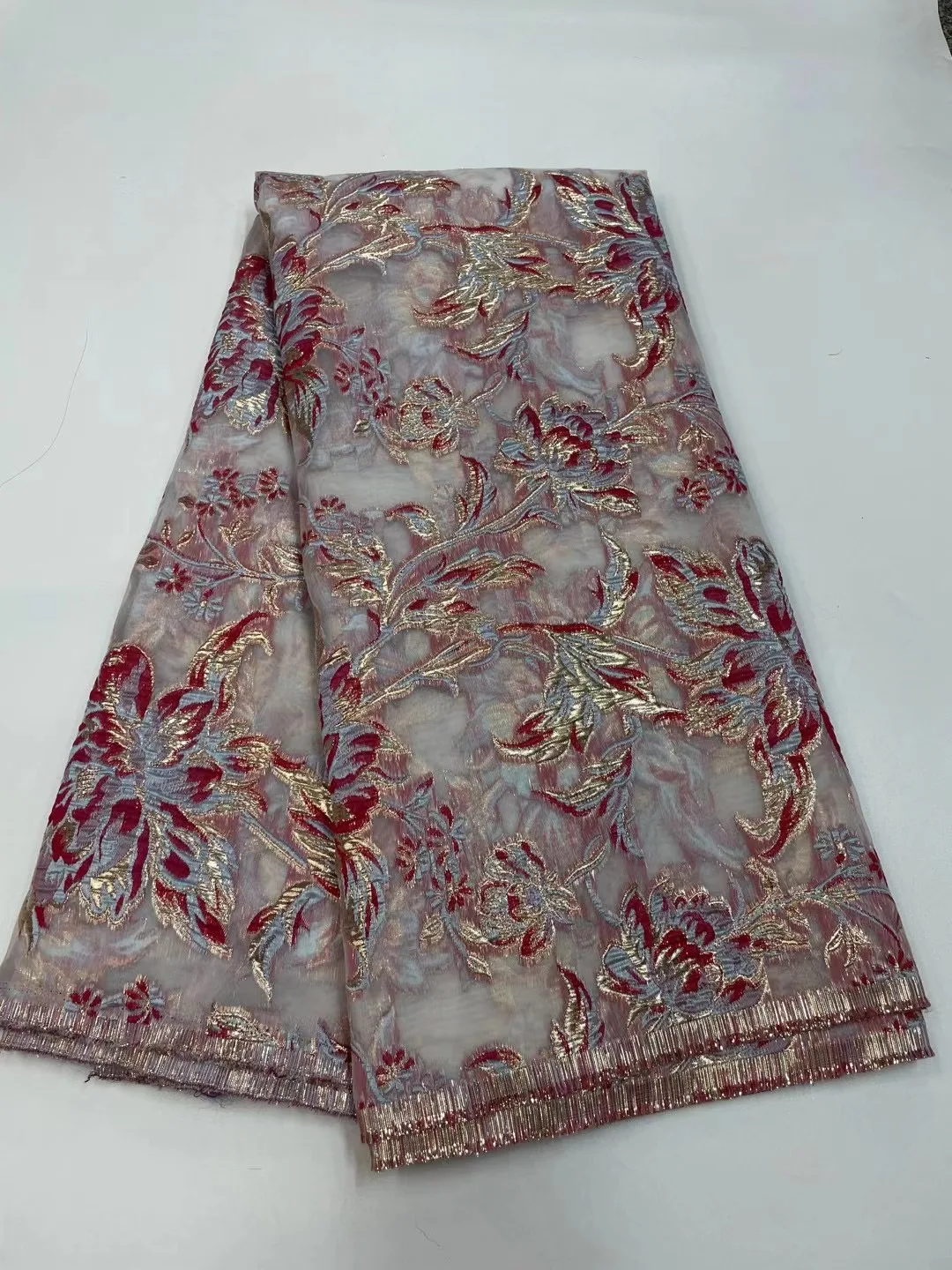 

Newest Design French 5 Yards Lace Brocade Jacquard Fabric African High Quality Gilding Organza Lace For Wedding Party Dress Sew