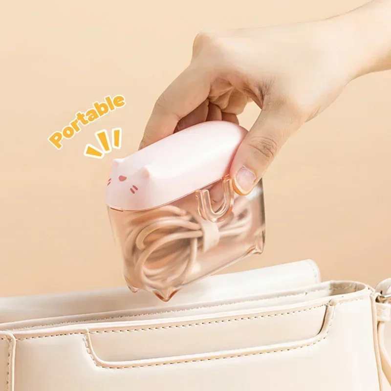 귀여운 고양이 충전기 와이어 정리함 컨테이너 충전 라인 보관함, 투명 휴대폰 충전기 상자, 휴대용 케이블 보관함