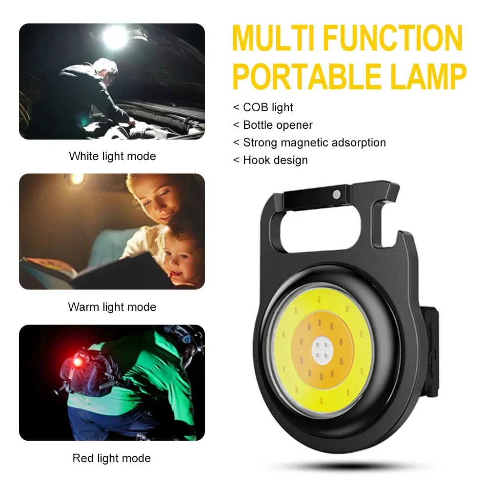

Mini Keychain Light Magnetic Repair Light COB Work Light Flashlight Rechargeable Camping Lamp Emergency Lights with Corkscrew