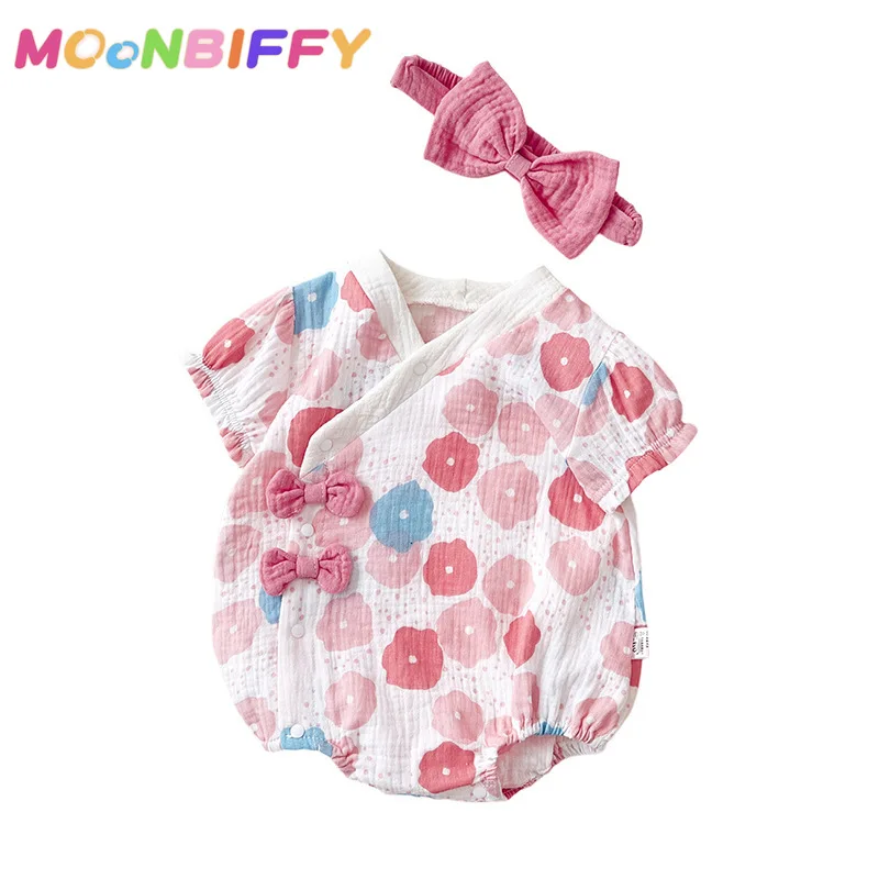 

Summer Infant Onesie Baby Floral Triangle Jumpsuit Children's Jumpsuit Floral Bag Fart Clothes Baby Thin Cotton Newborn Clothes