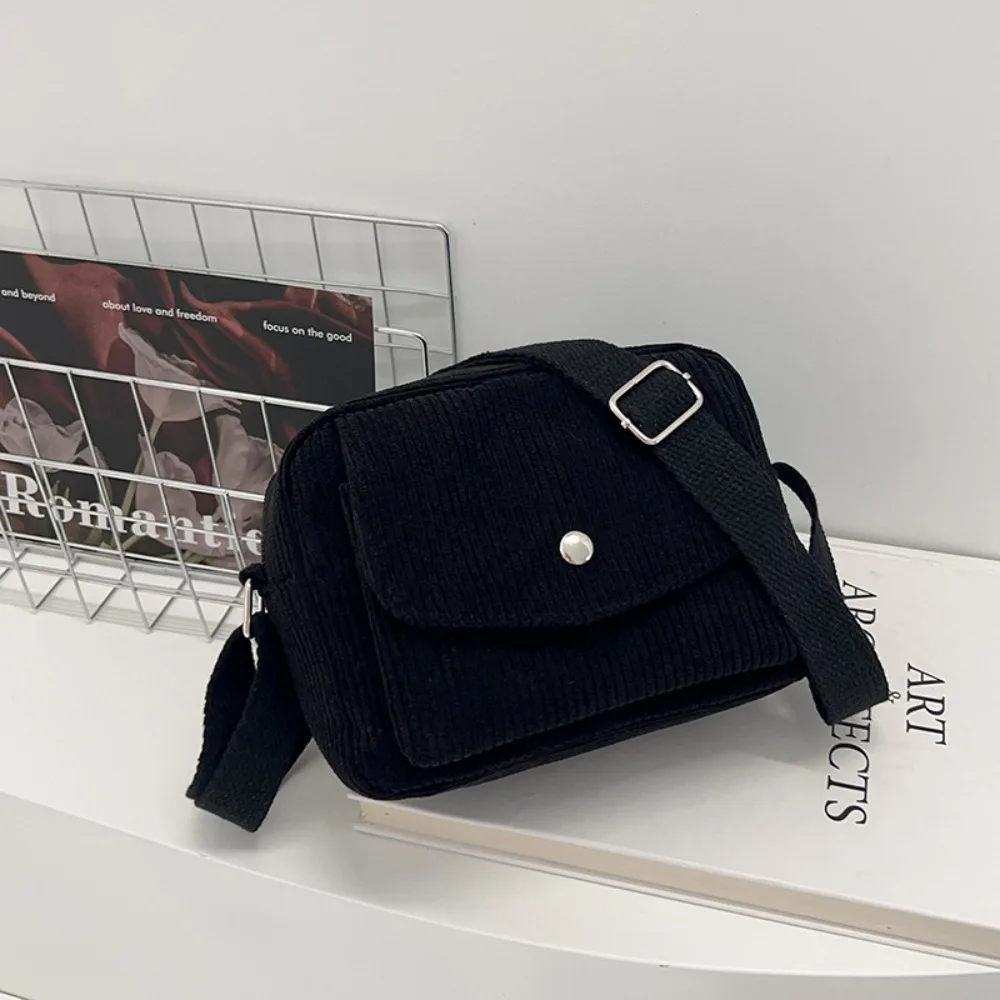 Corduroy Striped Crossbody Bag Simple Design Solid Colour Lady's Square Bag Adjustable Strap Mini Coin Pouch for Casual Wear 11