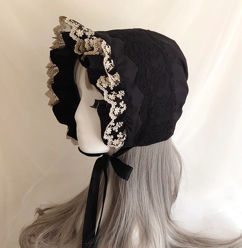 Medieval Vintage Maid Cosplay Pumpkin Cotton Cap Lace-up Adjustable Hat Women Girls Lolita Lace Bonnet Ruffled Hat Beanies Cap