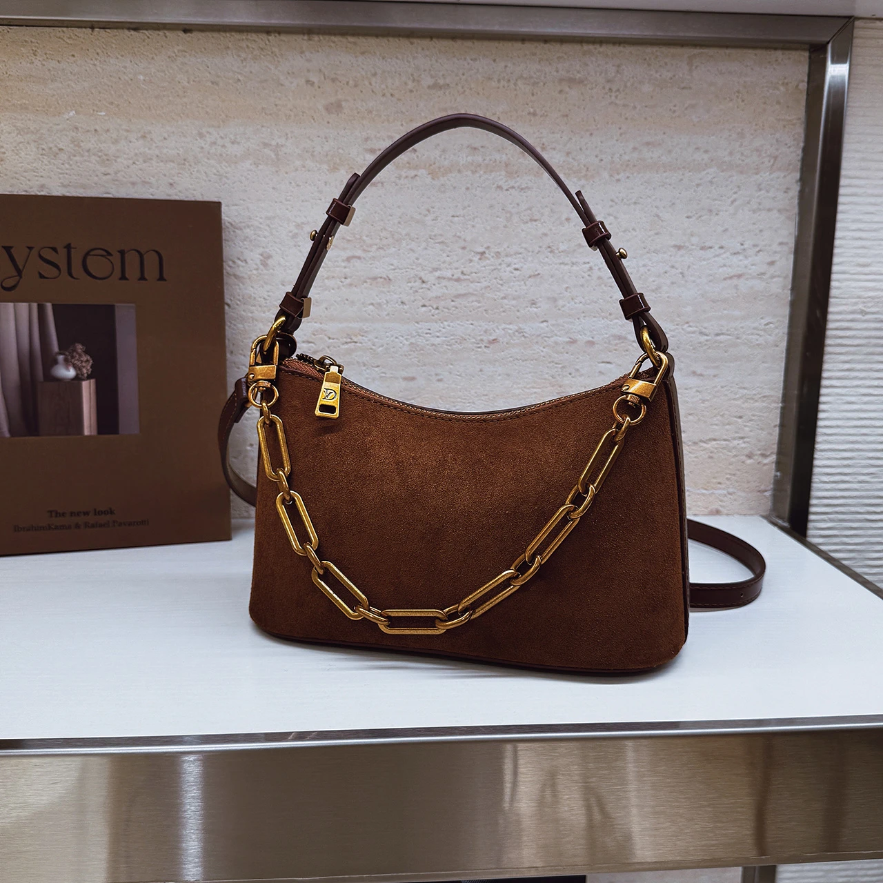Mode Elegante Dame Kupplung Tasche Kette Handtasche Vintage Faux Wildleder Umhängetasche Umhängetasche Für Frauen Marke Pendeln Tote Kleine Geldbörse – Detail 20