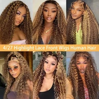 Perruque Lace Frontal Wig naturelle bouclée, cheveux humains, à reflets, 13x6, 13x4, 13x4, Lace Front Wig 5