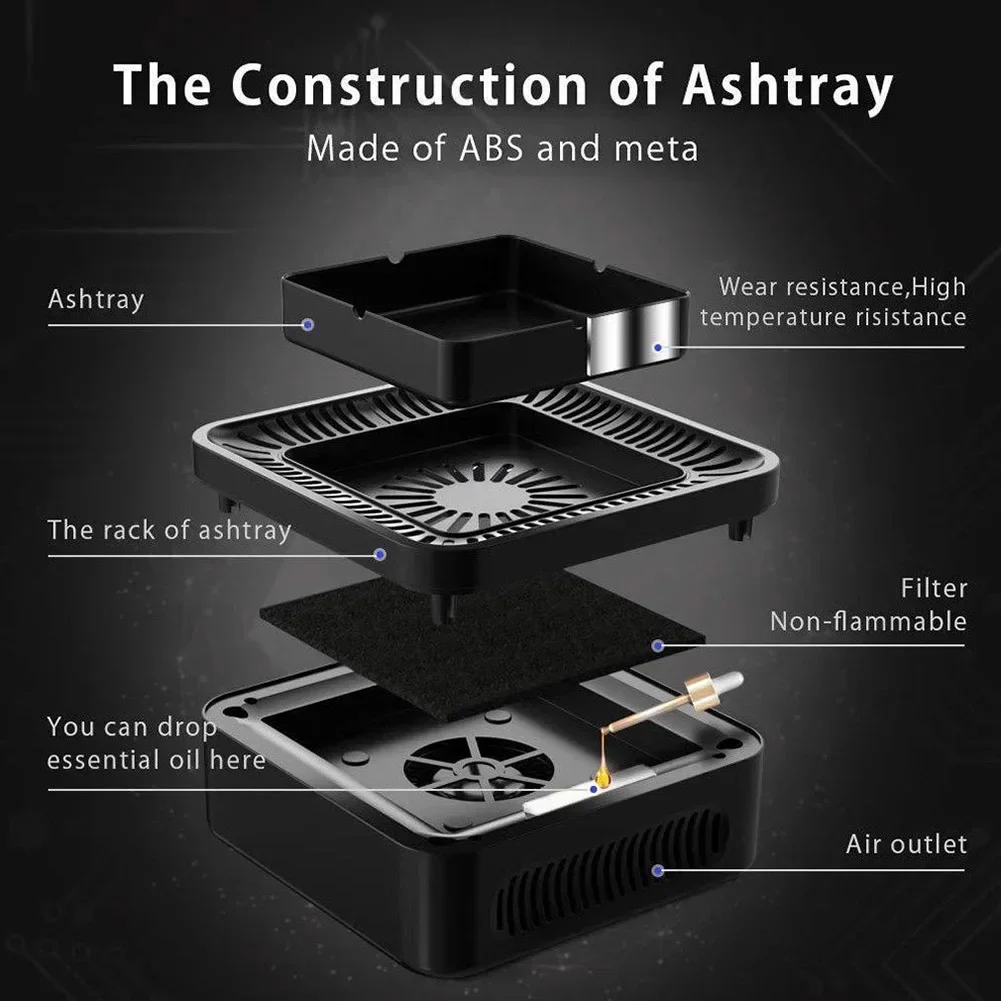 CRUSHER USB Rechargeable Ashtray Portable Smokeless Ashtray Secondhand Smoke Air Filter Purifier Home Office Car Holder