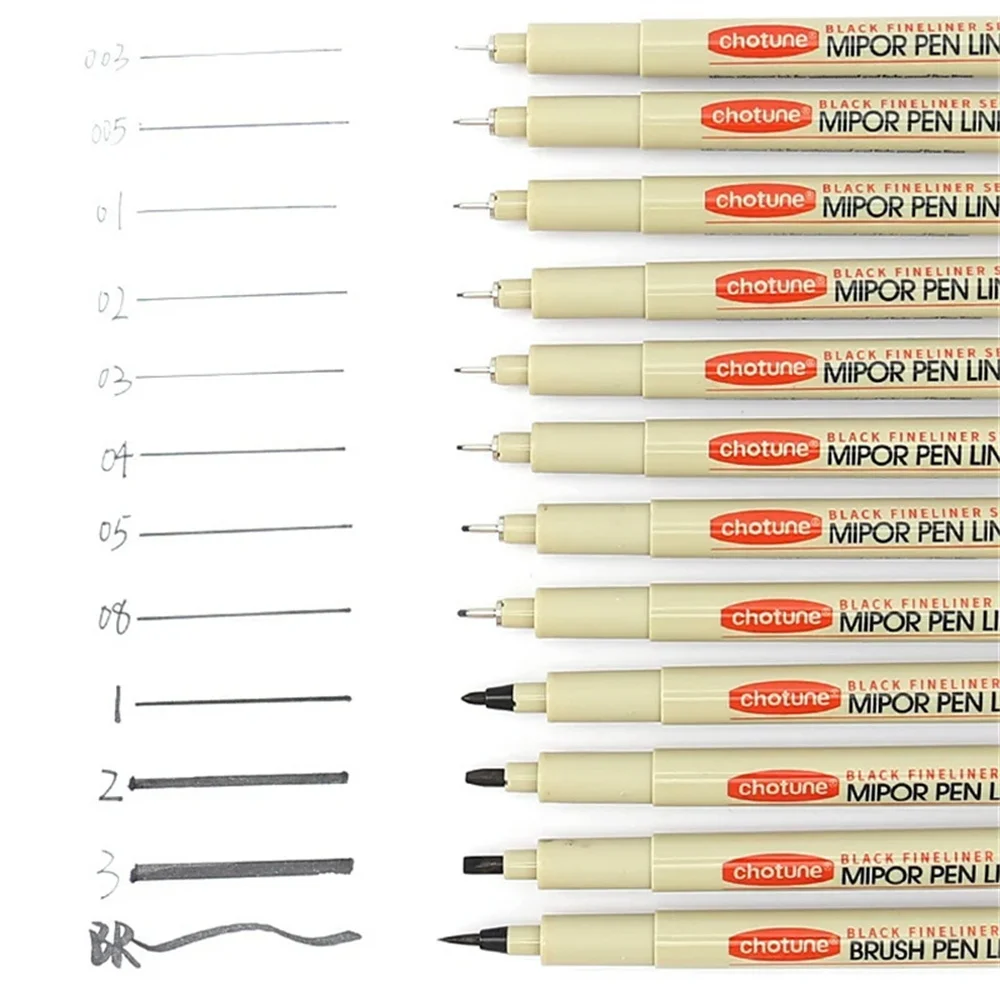 Waterproof Pigment Fineliner Pens Hook Liner Sketch Markers Drawing Art Supplies Manga Comic Black Calligraphy 12pcs