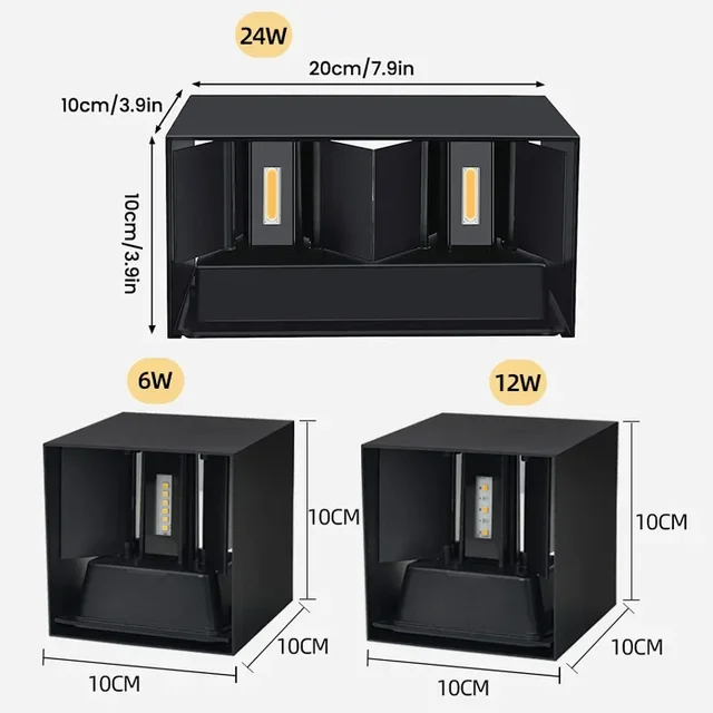 Lampada da parete a LED in alluminio Lampada da parete per interni IP65 impermeabile per esterni 12W24W Portico Luci da giardino Soggiorno Illuminazione per scale stradali 4