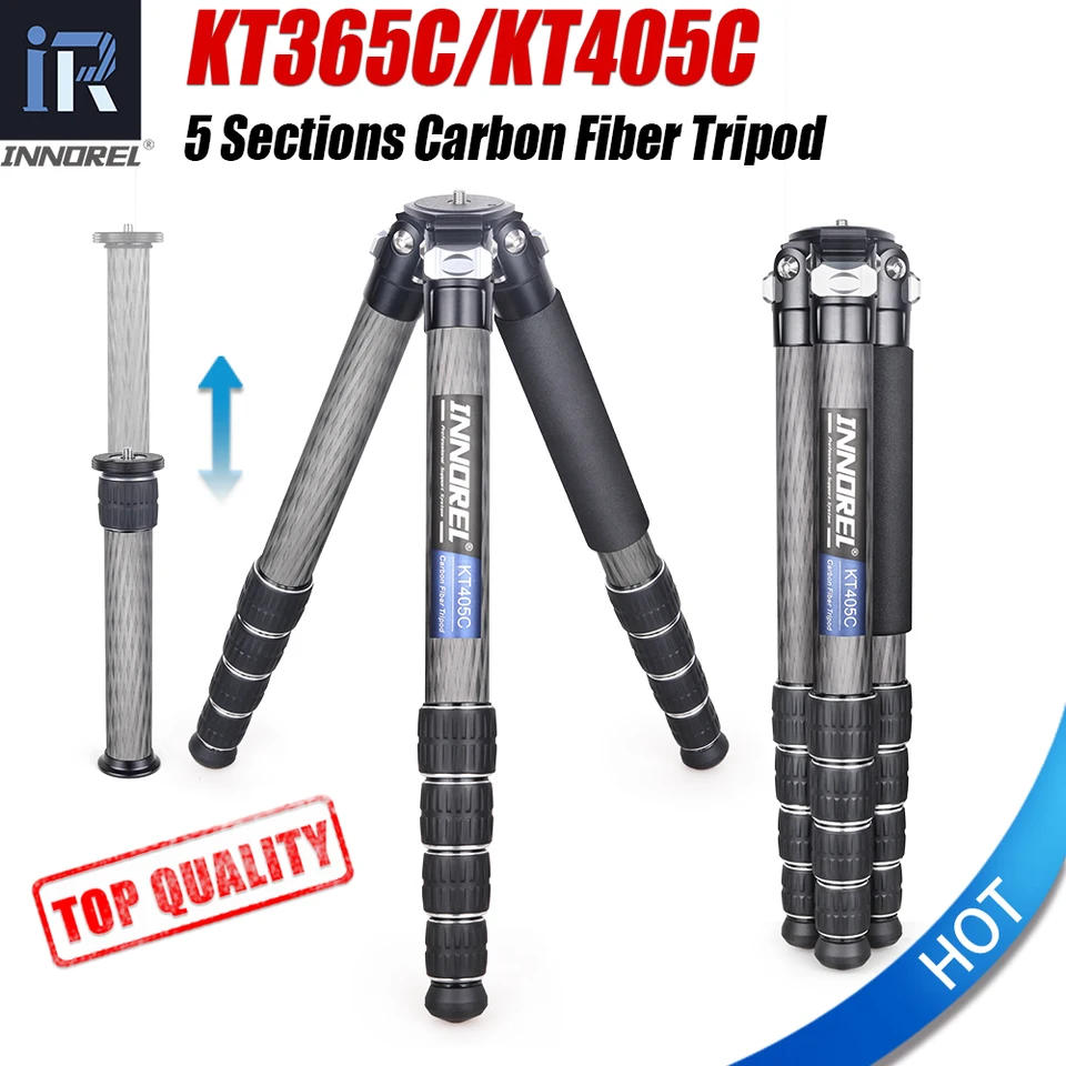 INNOREL KT254C Carbon Fiber Tripod – 4-Section, Max Load 33lbs/15kg, Folded 18", For DSLR