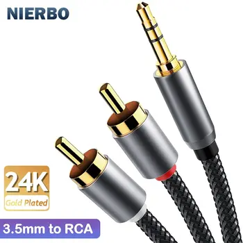 NIERBO RCA 오디오 케이블 수-수 스테레오 Aux 코드 Y 분배기 어댑터, 3.5mm, 2m, 6.6ft, 24K 금도금