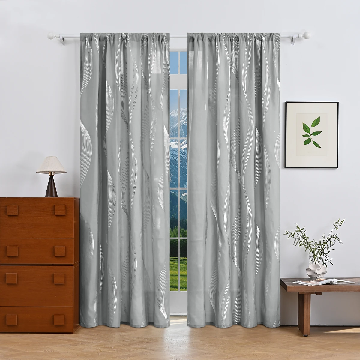 2pcs Luxury Marble Pattern Curtains with Gold Foil Precision, Rod Pocket Window