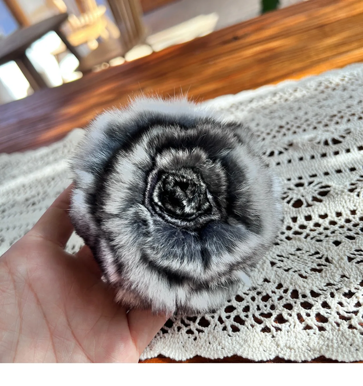 Vintage Echt Chinchilla Pelz Brosche Pullover Clips Cape Mantel Clips Retro Flauschigen Verschluss Kleid Hemd Brosche Clips für Mädchen Frauen – Detail 8
