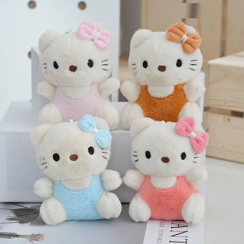 도매 20 개/몫 12cm 귀여운 안녕하세요 고양이 플러시 열쇠 고리 장난감 동물 고양이 인형 인형 펜던트 여자 선물
