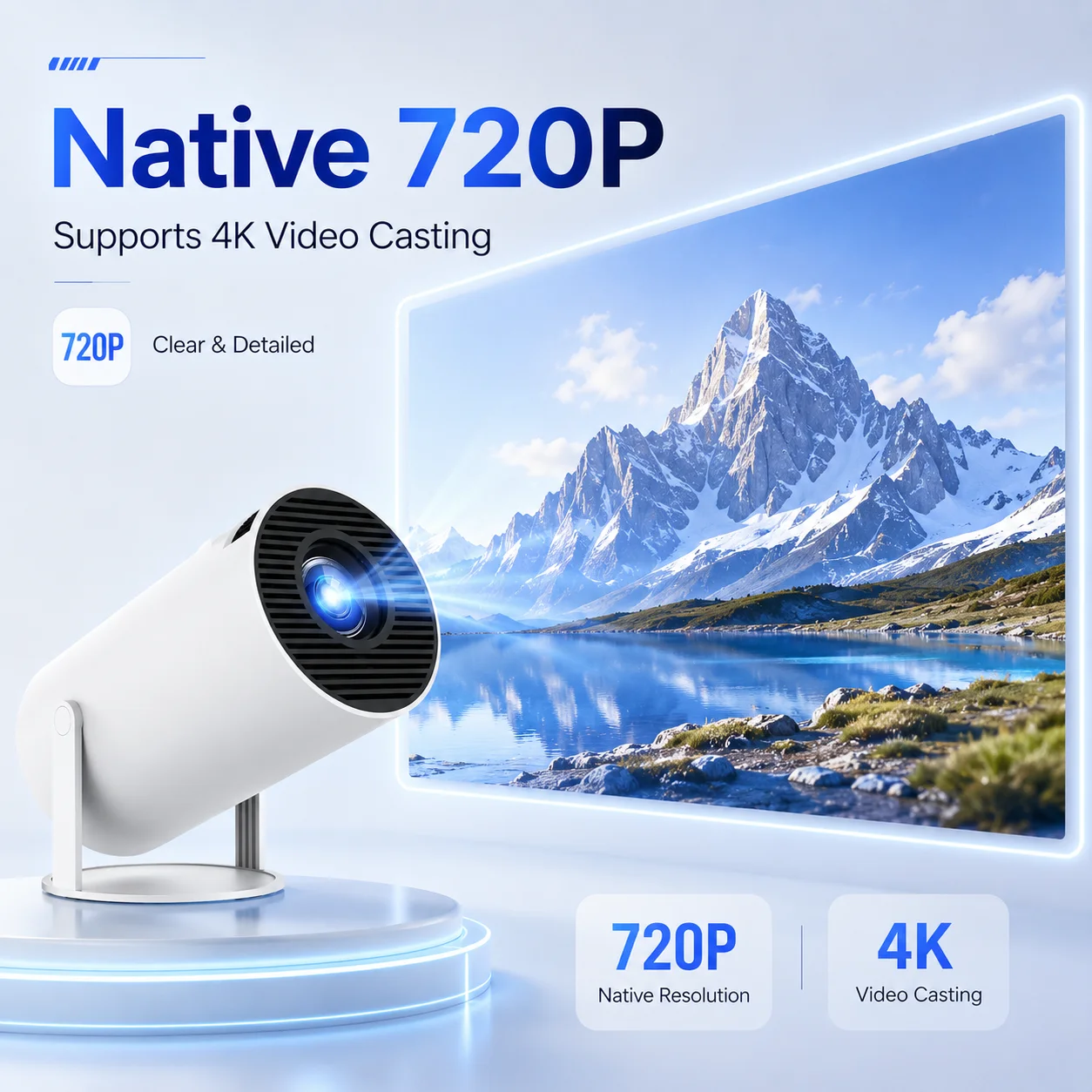 2026 신형 HY300 휴대용 프로젝터 290ANSI 안드로이드 11 WiFi6 네이티브 720P 4K HD 비디오 지원 침실 야외 캠핑 영화 게임용