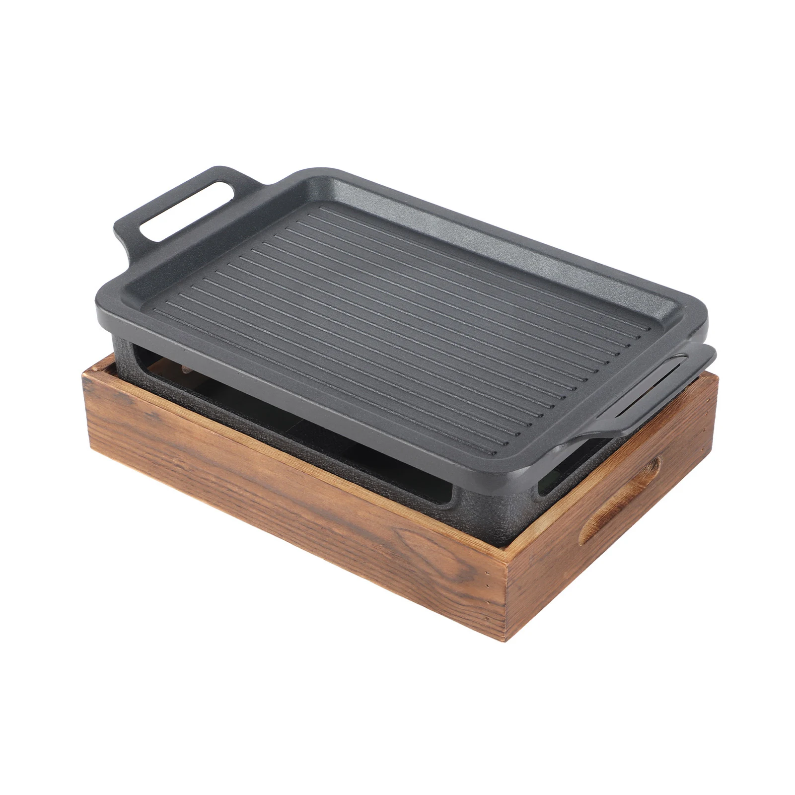 Wooden Base Barbecue Grill Korean Style Portable