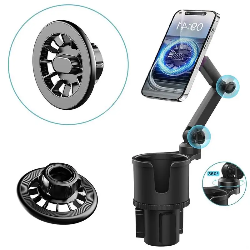 car Cup Holder with Phone Mount 360 degree Rotation Magnetic Cell Phone Stand Drink Cup Holder Adapter phone stand for auto